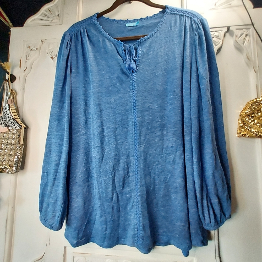 J. McLaughlin Blue V-Neck Blouse